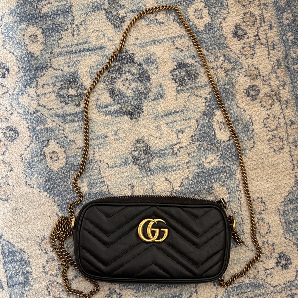 Gucci Black Quilted Leather Crossbody with Gold Double G